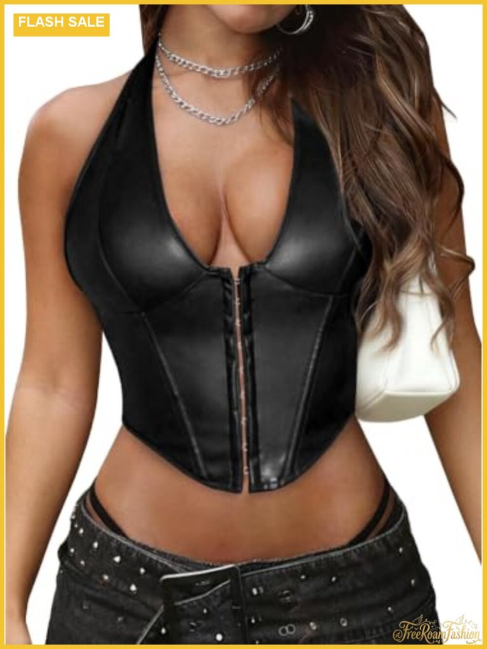 Faux Leather Corset Backless Halter Bustier Lace Up Crop Top Party